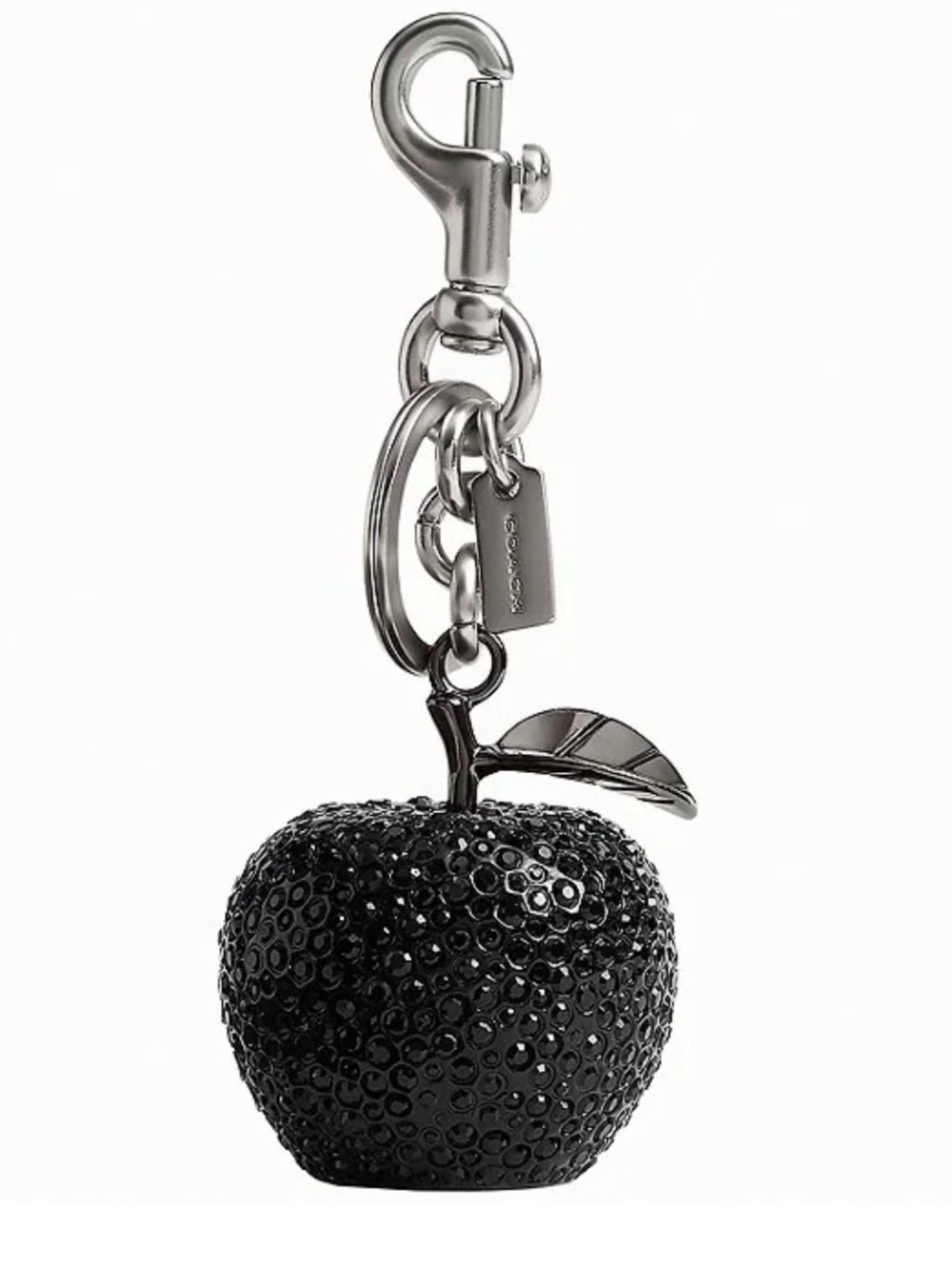 Coach NWT Black Crystal Apple Pendant Keychain/Bagcharm with silver tone accents